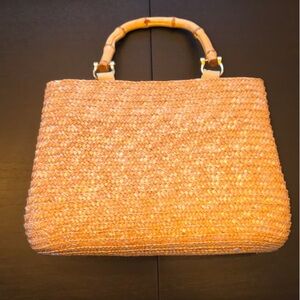 Handwoven Orange Straw Tote with Bamboo Handles
